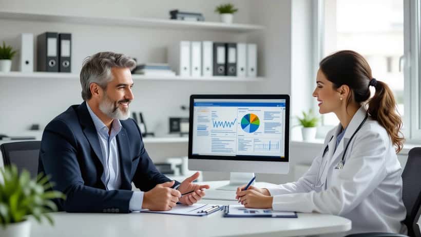 Médico explicando a paciente la diferencia entre fiebre viral e intoxicación por mercurio en consulta médica