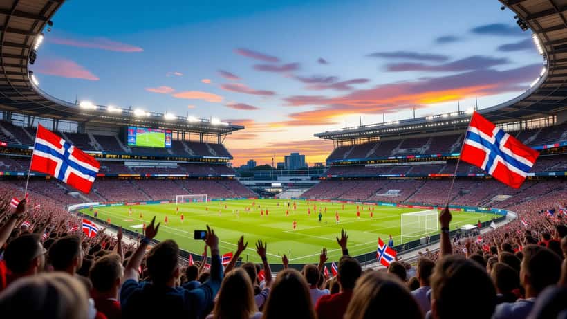 Noorse en Franse fans in een stadion in Boston tijdens WK 2026