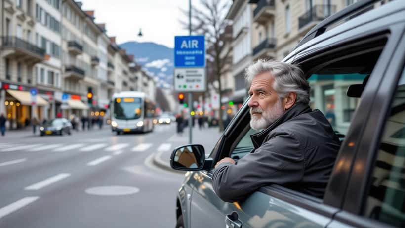 Panneau zone environnementale genevoise avec vignette Stick'AIR sur pare-brise de voiture diesel