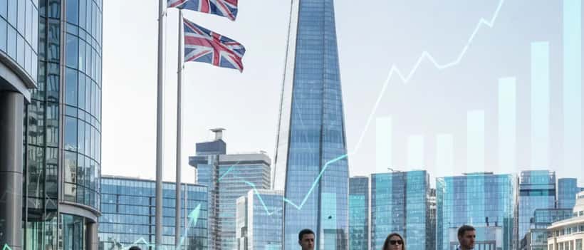 The Shard skyscraper in London with Qatar and UK flags representing bilateral investment