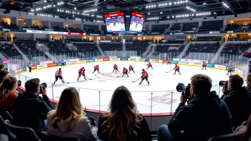 Svensk ishockeyrink med medicinsk personal på avbytarbåset