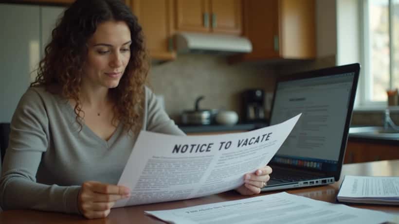 Ontario tenant reviewing a notice to vacate document at kitchen table