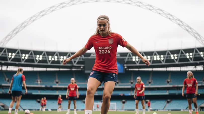 Young female footballer training on pitch at Wembley during England Lionesses session