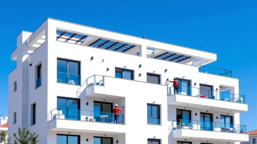 Técnico a inspecionar cobertura de edifício residencial em Portugal