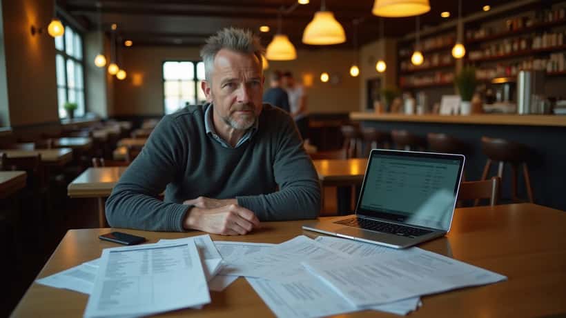 Rekstraraðili yfirfer reikninga og kostnaðarskjöl á veitingastað