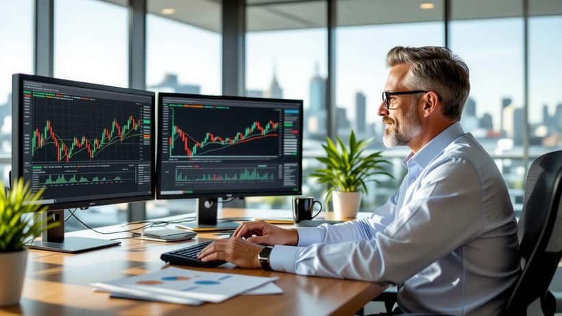 Financial adviser reviewing interest rate charts and mortgage documents in a Sydney office