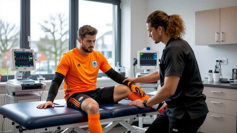 Keeper behandeld door sportarts na heupblessure op trainingscomplex