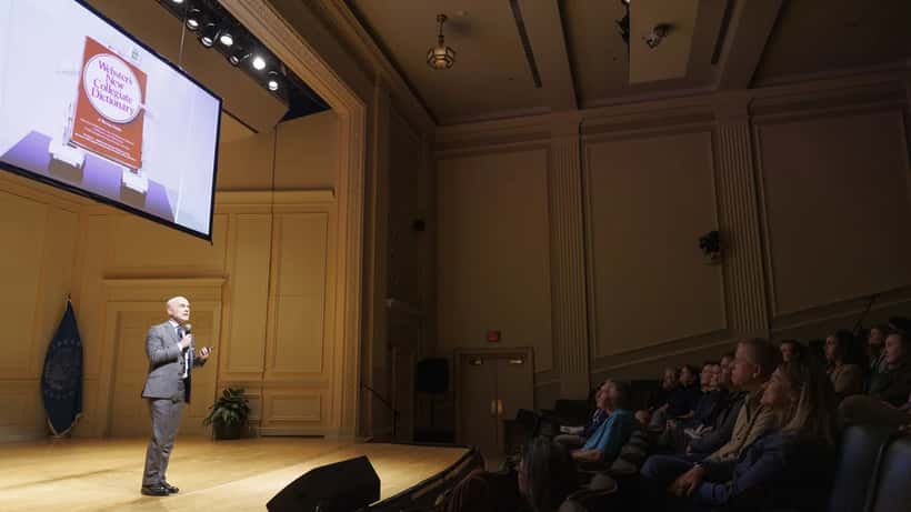 Merriam-Webster Editor at Large Peter Sokolowski speaking about dictionary history at official language event