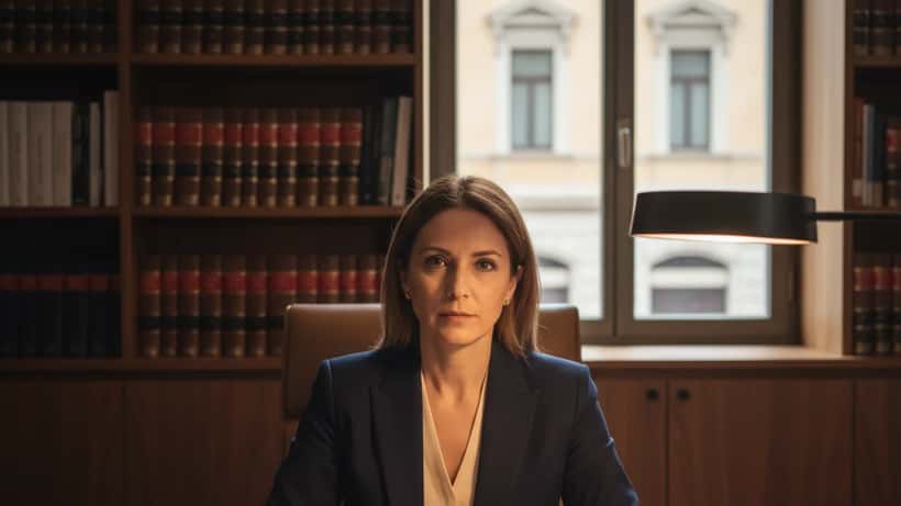 Avvocata italiana che esamina un contratto di lavoro in un ufficio legale a Milano