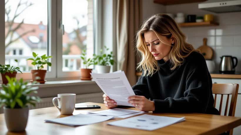 Kvinde læser jobcenter sanktionsbrev ved køkkenbord i Danmark 2026