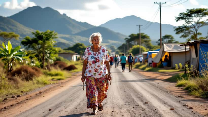 Romeiros caminhando na estrada para Trindade, Goiás, durante a Romaria do Divino Pai Eterno 2026