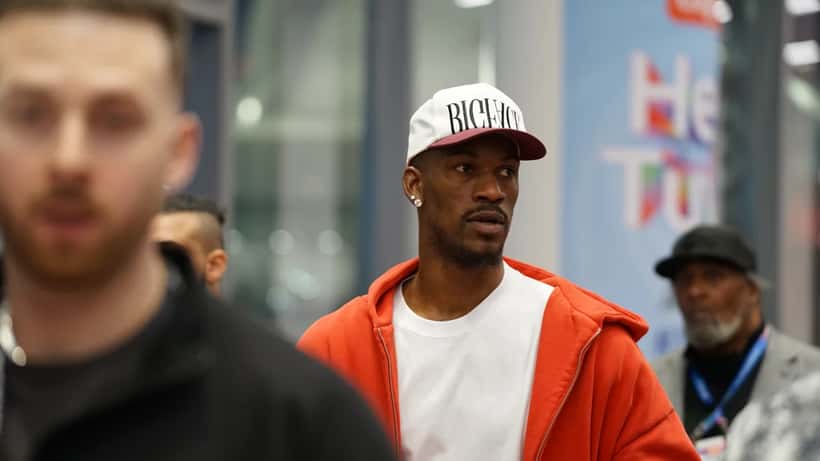 Jimmy Butler at CES 2026 event, NBA star recovering from ACL injury