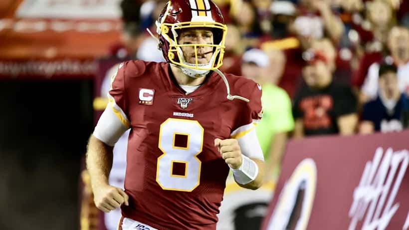 Case Keenum in Chicago Bears uniform, veteran NFL quarterback on the field at 38 years old