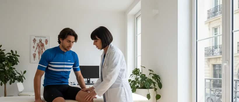 Cycliste amateur en consultation chez un médecin du sport après Paris-Nice 2026