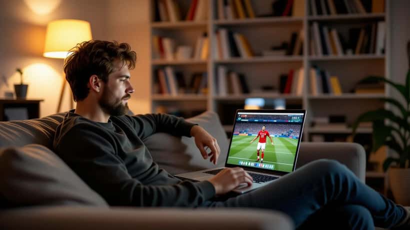 Dansker ser fodboldkamp via streaming-app på laptop med VPN aktiveret