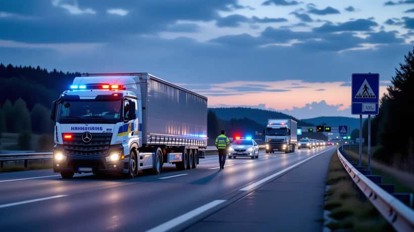 Unfallstelle mit beschädigter Leitplanke und Polizeifahrzeugen auf der A3 bei Diez