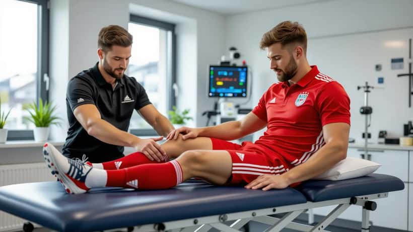 Sportler bei physiotherapeutischer Rehabilitation nach Muskelverletzung