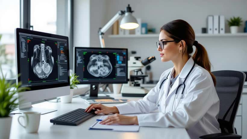 Donna incinta over 40 in consulenza ginecologica con ecografia, studio medico Milano