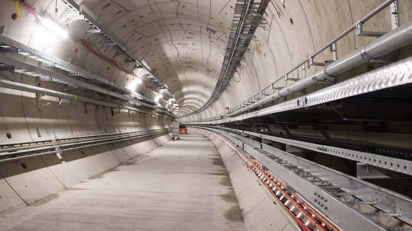 Interior view of the Melbourne Metro Tunnel looking east toward Arden Station in North Melbourne