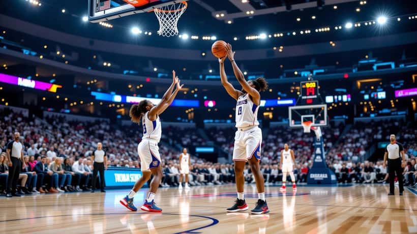 NBA basketball players competing at Madison Square Garden arena with crowd in background