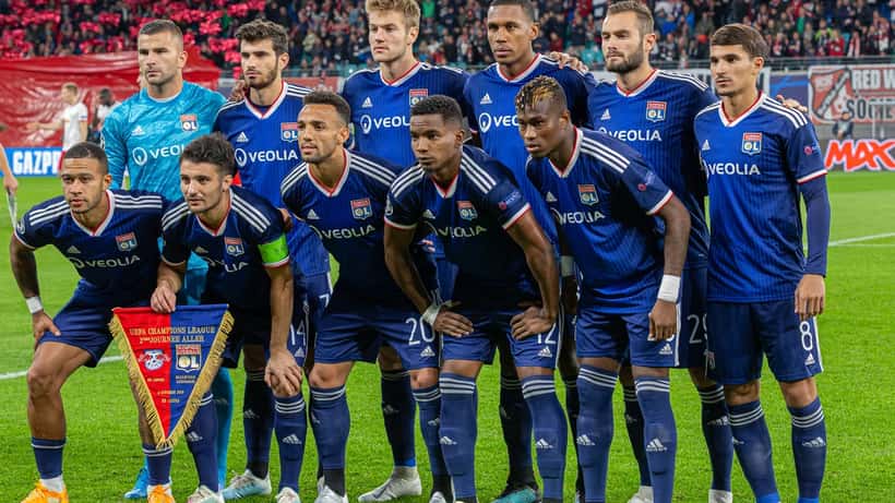 Olympique Lyonnais players in action during a UEFA Champions League match