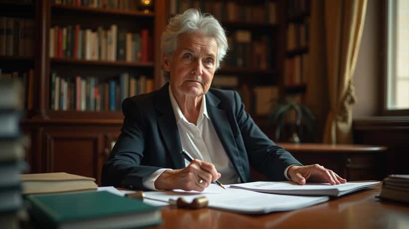 Donna italiana che esamina documenti di successione in uno studio notarile romano