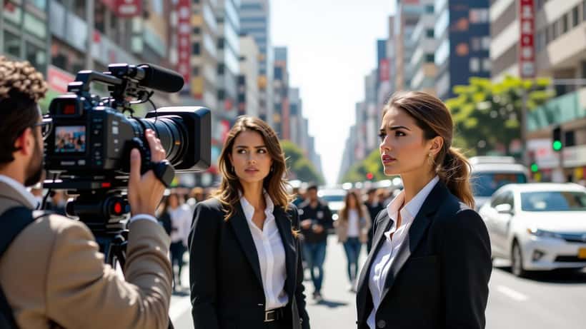 Equipe de TV filmando cidadã em rua de São Paulo sem sua permissão
