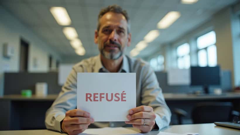 Fonctionnaire fédéral tenant une lettre de refus d'accommodement dans un bureau à Ottawa
