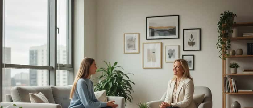 Young woman in a therapy session with a mental health professional