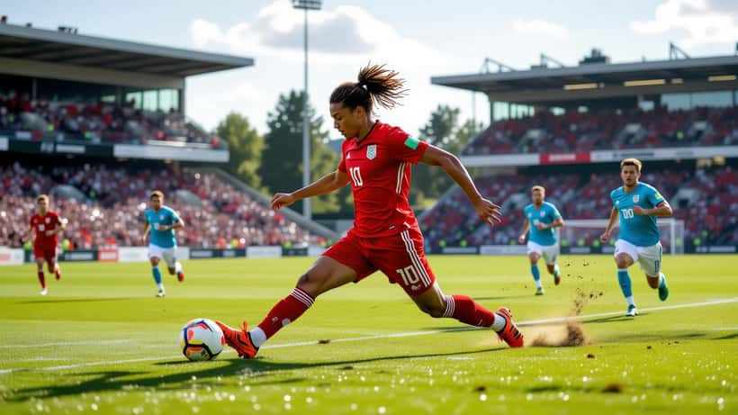 Amatørfotballspiller gjør hamstring-strekk på en kunstgressbane i Oslo for å forebygge skader.