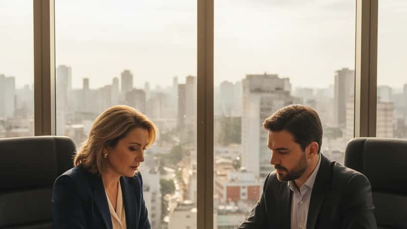 Mulher brasileira revisando documentos de planejamento patrimonial com consultor em São Paulo