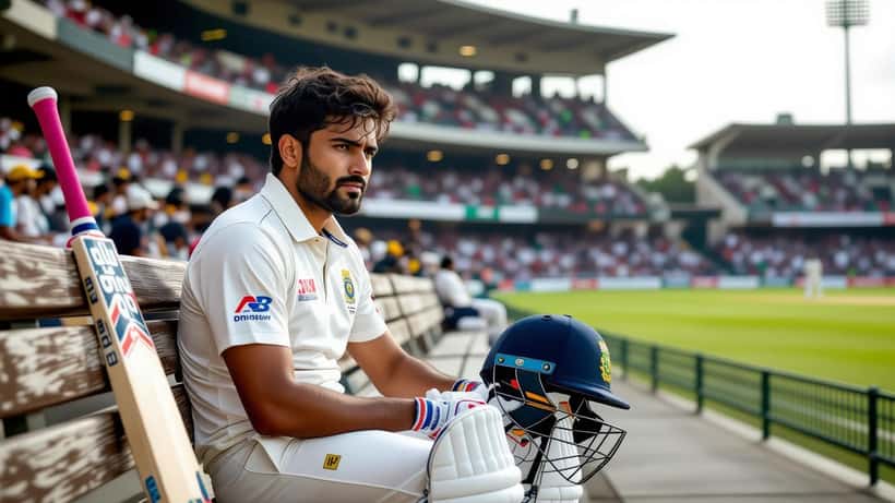Giocatore di cricket in abbigliamento bianco seduto pensieroso sulla panchina dopo la sconfitta, Asia Cup 2026