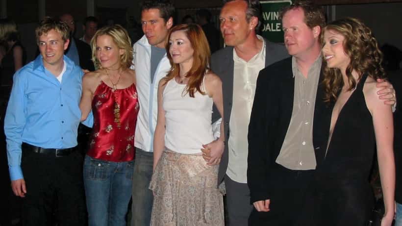 Buffy the Vampire Slayer cast photo featuring Anthony Head as Rupert Giles