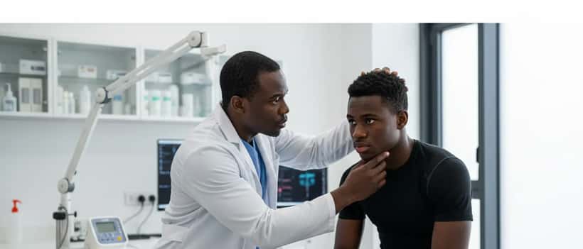 Sports doctor examining a boxer in a medical consultation after a fight