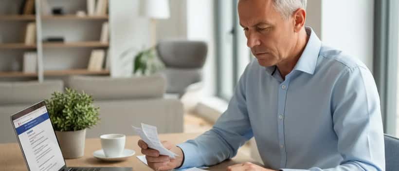 Homme consultant ses documents fiscaux sur son bureau avant la déclaration d'impôts 2026
