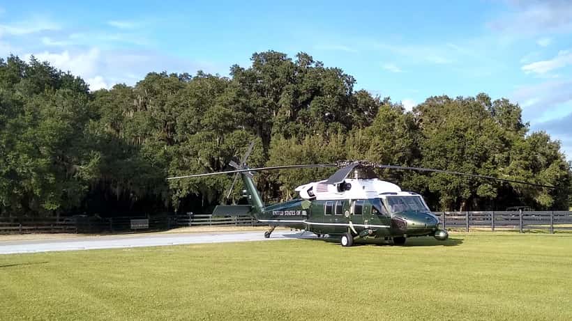 Secret Service agents guarding Marine One helicopter on tarmac