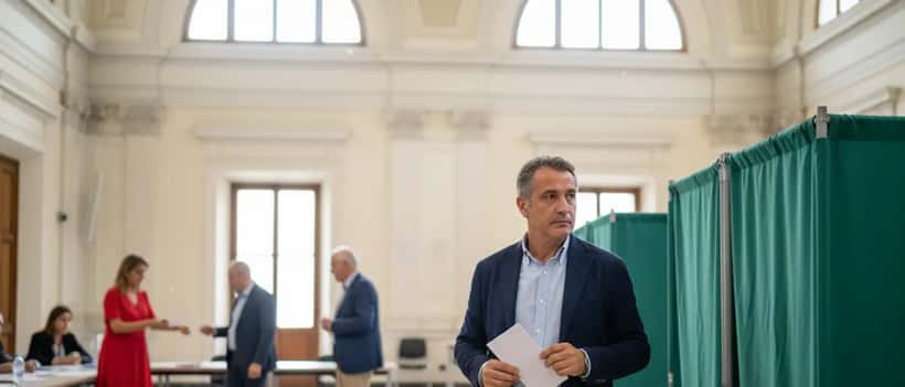 Uomo italiano che esercita il diritto di voto in un seggio elettorale comunale