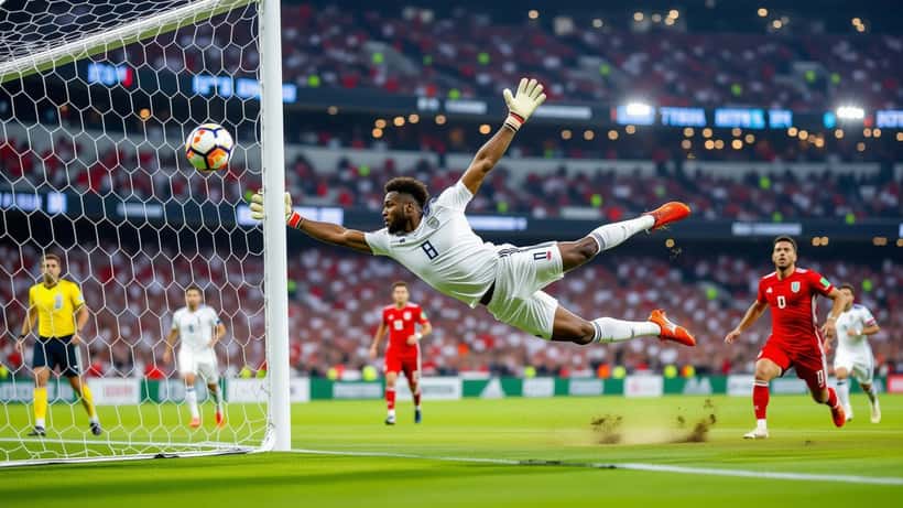 Orlando Gill, goleiro do Paraguai, realiza defesa de pênalti no estádio durante a Copa do Mundo 2026