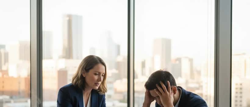 Family lawyer consulting with a parent reviewing child custody documents at a professional desk