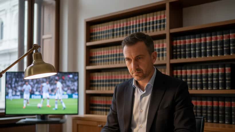 Avvocato italiano specializzato in diritto sportivo che esamina documenti di squalifica calcistica