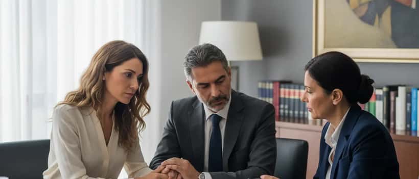 Coppia italiana con avvocato di famiglia in studio legale professionale