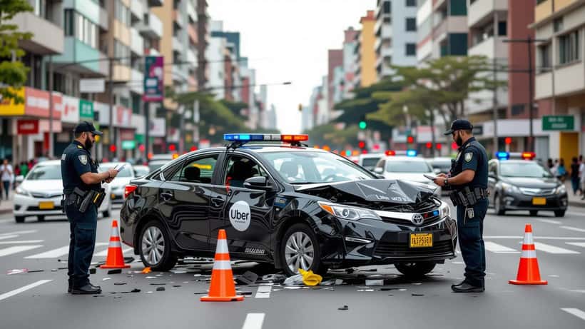 Acidente de trânsito com veículo de aplicativo em rua urbana brasileira