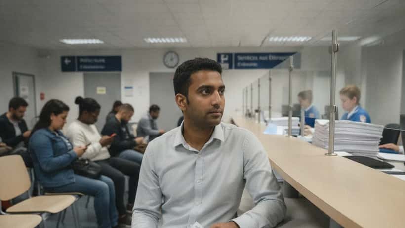Ingénieur étranger attendant avec ses documents dans une préfecture à Paris