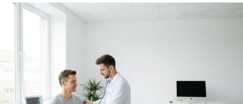 Doctor performing health check on a patient in a modern medical office