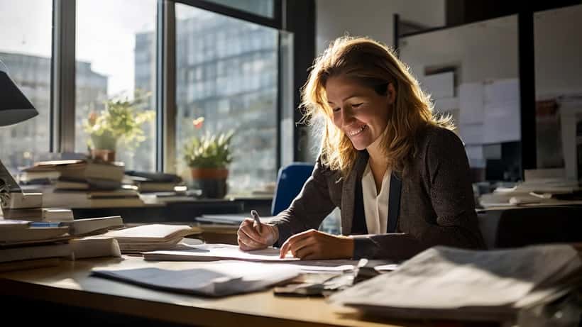 Nederlandse ambtenaar ruimt bureau leeg in Den Haag kantoor