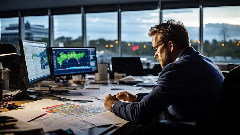 Dansk finansrådgiver gennemgår investeringsportefølje med geopolitiske risikoindikatorer relateret til Rusland
