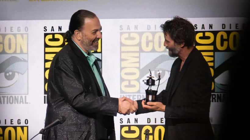 Keanu Reeves at San Diego Comic-Con 2024, looking directly at camera