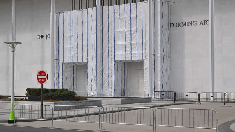 Barricade outside the Kennedy Center in Washington, D.C., closed in September 2026