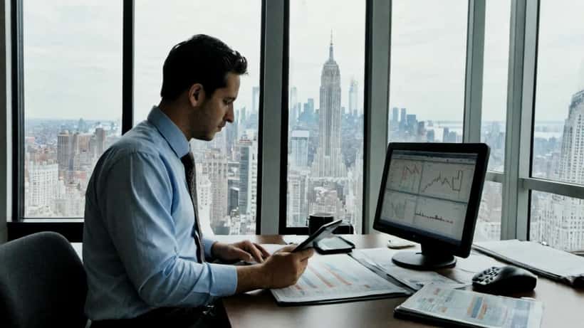 Financial advisor reviewing LNG price charts and portfolio data after Qatar energy market news 2026