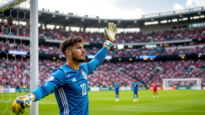Keeper i Japans landslagsdrakt klar mellom stengene under VM 2026